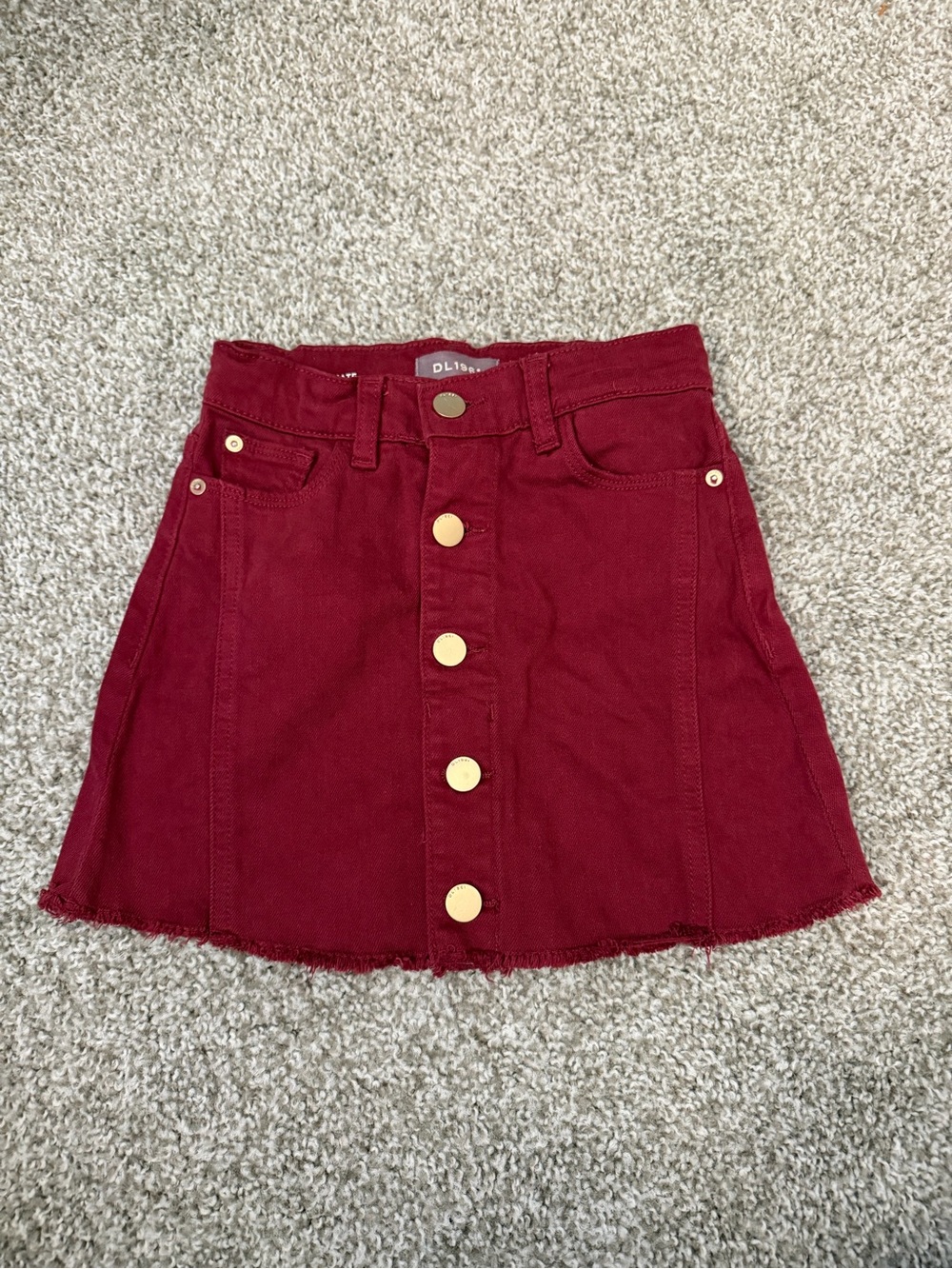DL1961 Wine Red Button-Front A-Line Denim Skirt